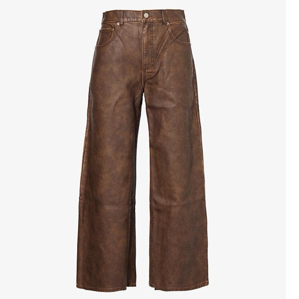 We The Free by Free People Misha Wide Leg Faux Leather Barrel Jeans Pants sz 25